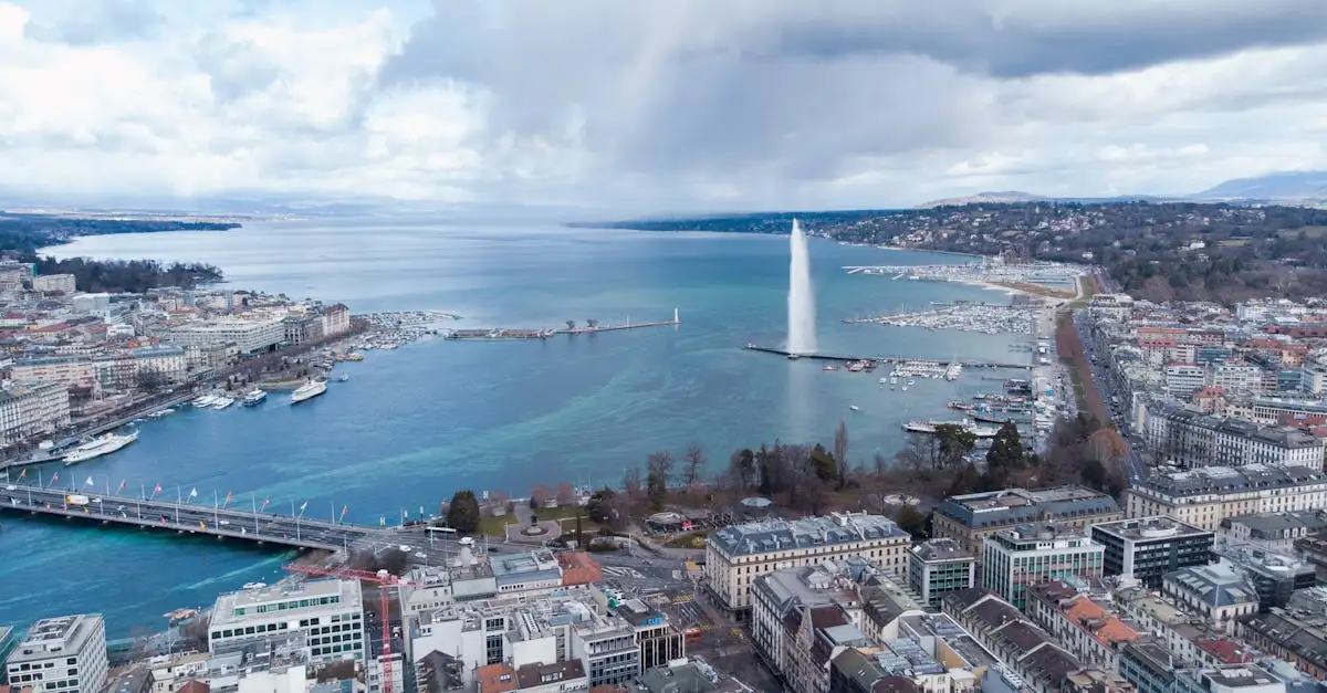 Welke stad in Zwitserland heeft de Jet d'Eau aan een meer?