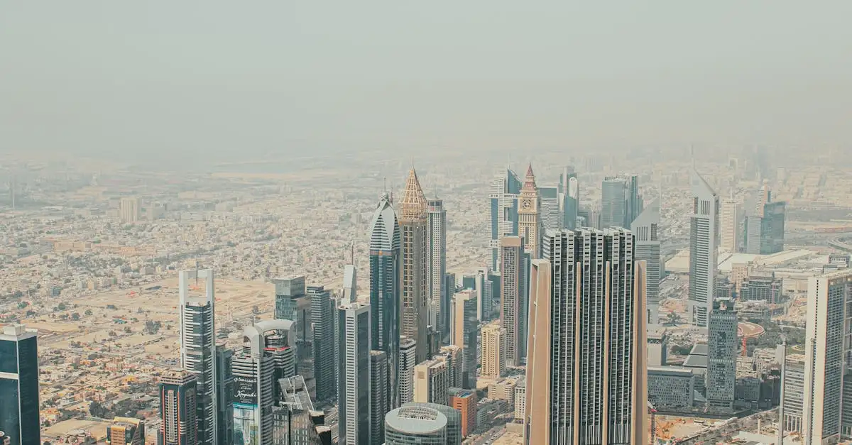 Waar ligt de Emirates Office Tower in Dubai?