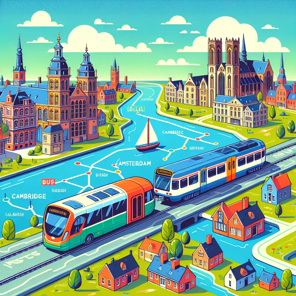 Hoe lang is het vanaf Amsterdam met de bus of trein naar Cambridge?