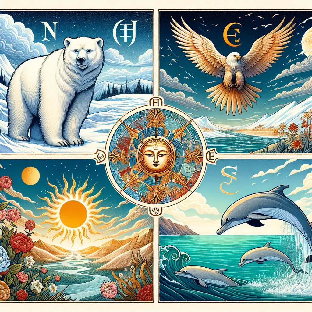 Wat symboliseren de vier windrichtingen in de mythologie?