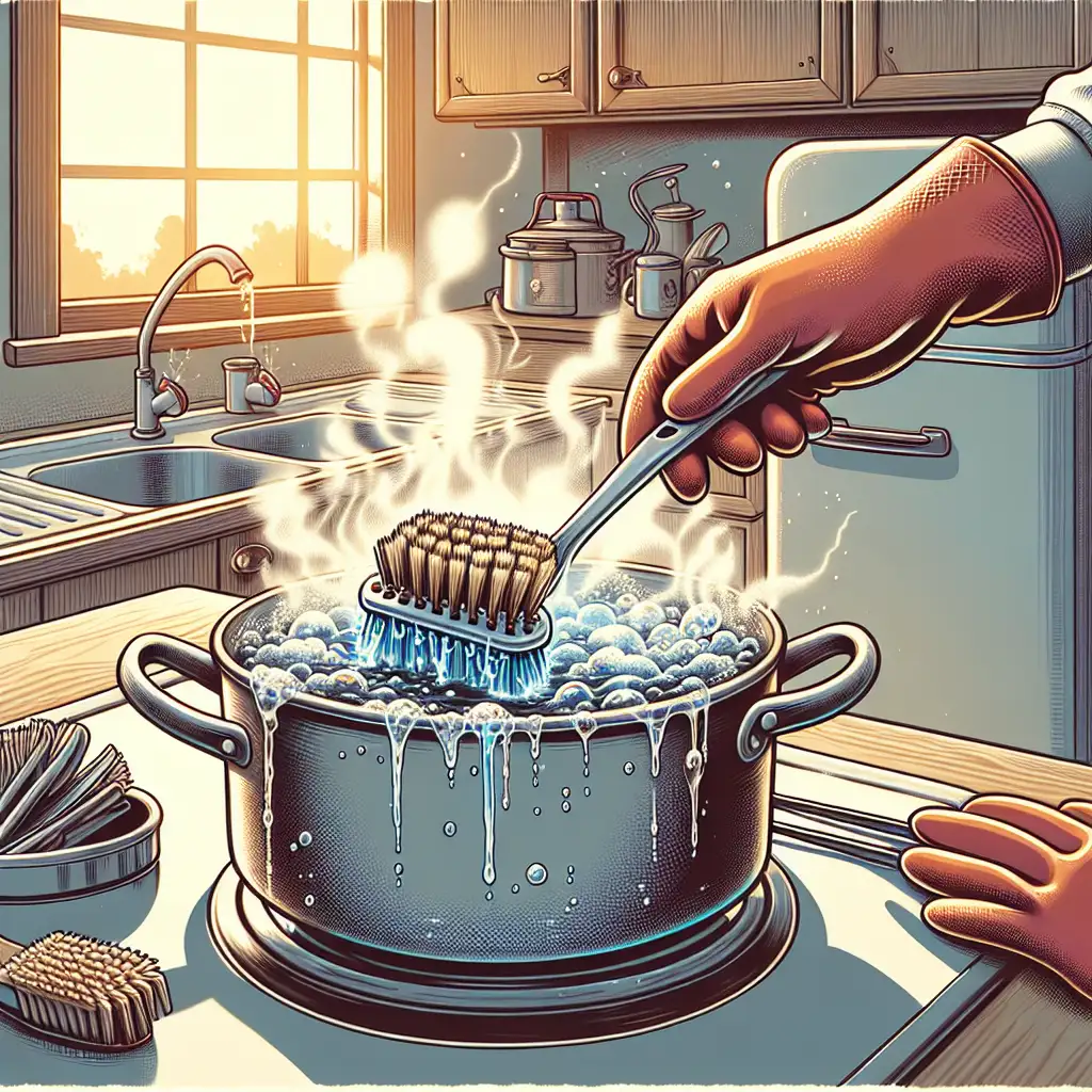 Hoe maak je een vieze afwasborstel schoon met kokend water?
