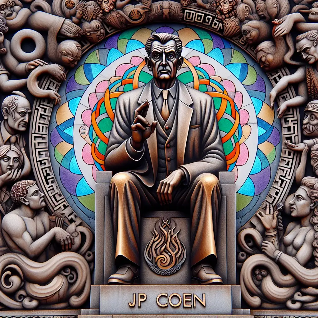 Welke waarden worden belicht in JP Coen's standbeeld?